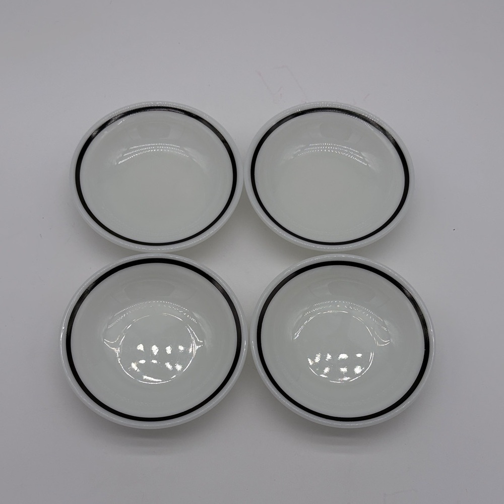Vintage Pyrex Lot of 4 Green Stripe Small Bowls Dishes Milk Glass #706